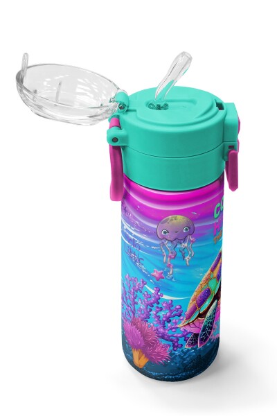 Coral High Kids Pembe Mor Kaplumbağa Desenli Pipetli ve Direkt İçim Çelik Termos 500 ml 31957 - 5