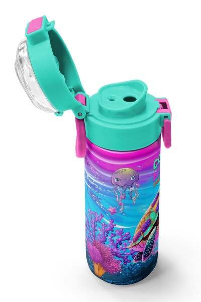Coral High Kids Pembe Mor Kaplumbağa Desenli Pipetli ve Direkt İçim Çelik Termos 500 ml 31957 - 6