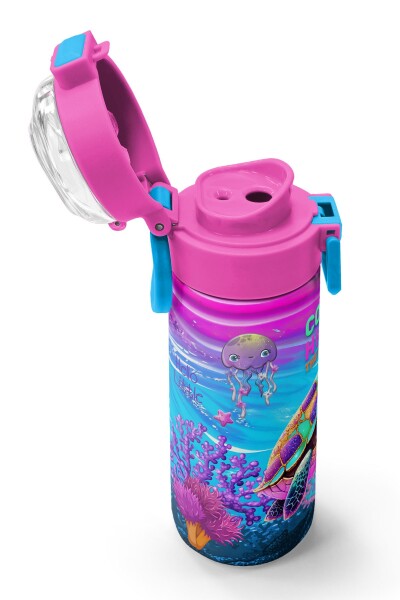 Coral High Kids Pembe Mor Kaplumbağa Desenli Pipetli ve Direkt İçim Çelik Termos 500 ml 31957 - 6