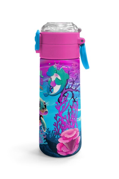 Coral High Kids Pembe Mor Kaplumbağa Desenli Pipetli ve Direkt İçim Çelik Termos 500 ml 31957 - 3