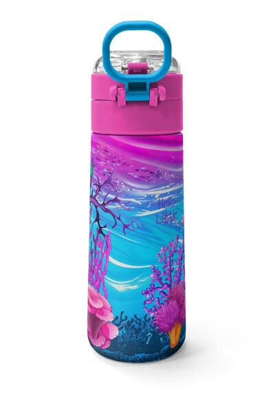 Coral High Kids Pembe Mor Kaplumbağa Desenli Pipetli ve Direkt İçim Çelik Termos 500 ml 31957 - 4