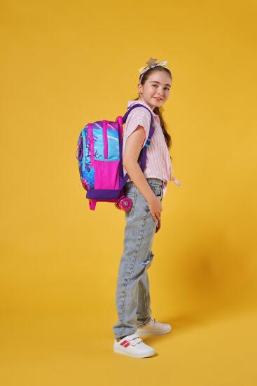 Coral High Kids Pembe Mor Kaplumbağa Desenli Üç Bölmeli Çekçekli Okul Sırt Çantası 23956 - 11