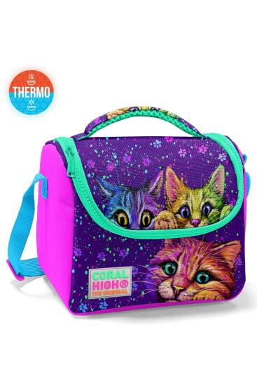 Coral High Kids Pembe Mor Kedi Desenli Thermo Beslenme Çantası 11732 - CORAL HIGH KIDS