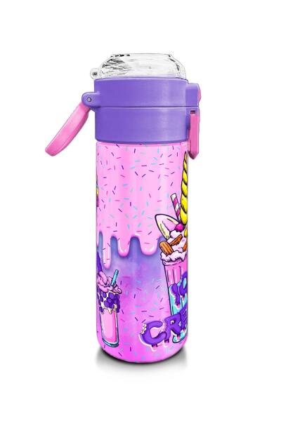 Coral High Kids Pembe Mor Milkshake Dondurma Desenli Pipetli ve Direkt İçim Çelik Termos 500 ml 31950 - 2