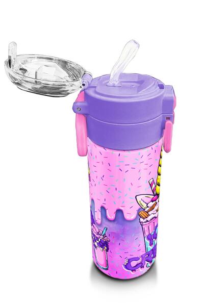 Coral High Kids Pembe Mor Milkshake Dondurma Desenli Pipetli ve Direkt İçim Çelik Termos 500 ml 31950 - 5