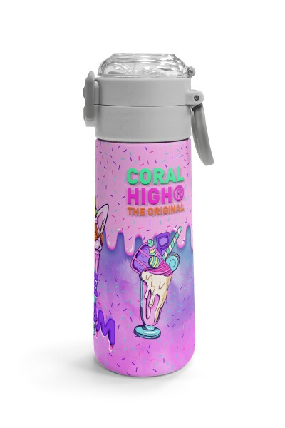 Coral High Kids Pembe Mor Milkshake Dondurma Desenli Pipetli ve Direkt İçim Çelik Termos 500 ml 31950 - 3