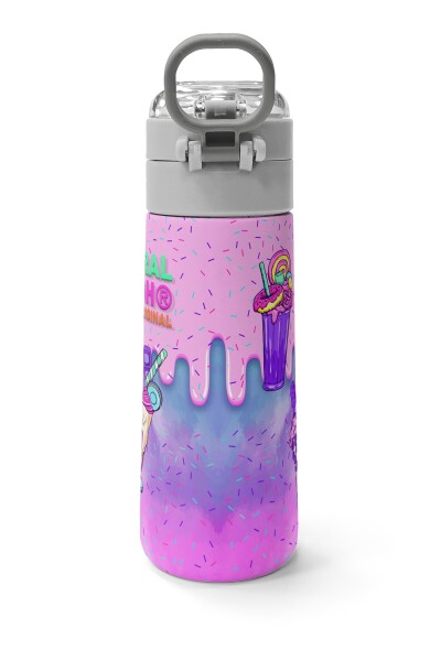 Coral High Kids Pembe Mor Milkshake Dondurma Desenli Pipetli ve Direkt İçim Çelik Termos 500 ml 31950 - 4