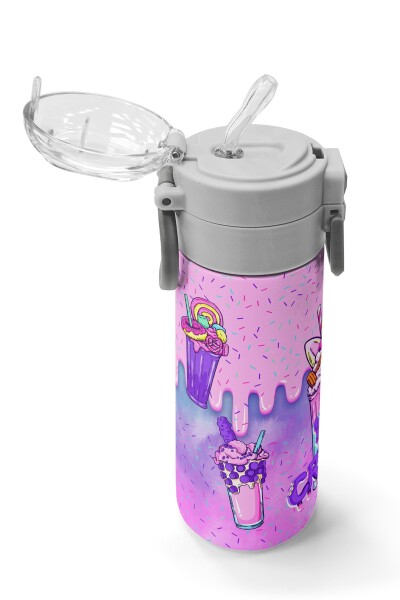 Coral High Kids Pembe Mor Milkshake Dondurma Desenli Pipetli ve Direkt İçim Çelik Termos 500 ml 31950 - 5