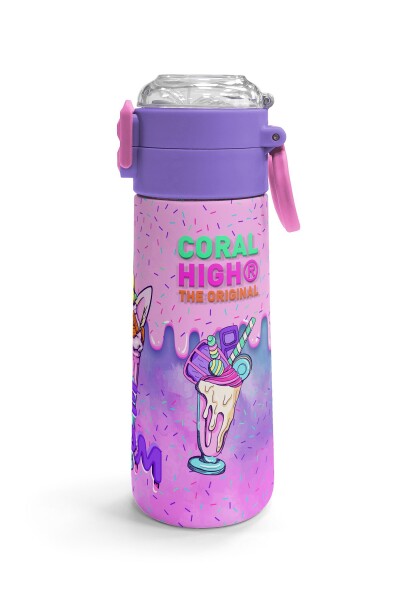 Coral High Kids Pembe Mor Milkshake Dondurma Desenli Pipetli ve Direkt İçim Çelik Termos 500 ml 31950 - 3