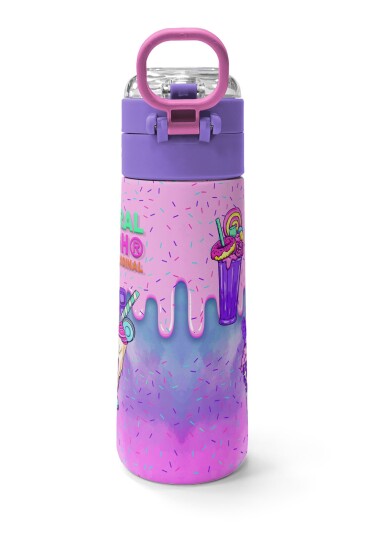 Coral High Kids Pembe Mor Milkshake Dondurma Desenli Pipetli ve Direkt İçim Çelik Termos 500 ml 31950 - 4