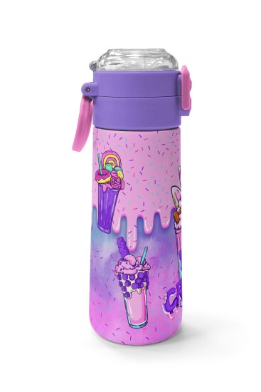 Coral High Kids Pembe Mor Milkshake Dondurma Desenli Pipetli ve Direkt İçim Çelik Termos 500 ml 31950 - 2