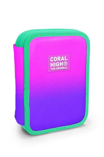 Coral High Kids Pembe Mor Renk Geçişli Çift Katlı Kalem Çanta 11137 - 1