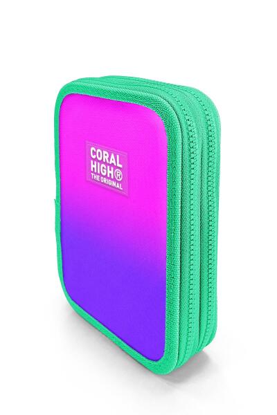 Coral High Kids Pembe Mor Renk Geçişli Çift Katlı Kalem Çanta 11137 - 2