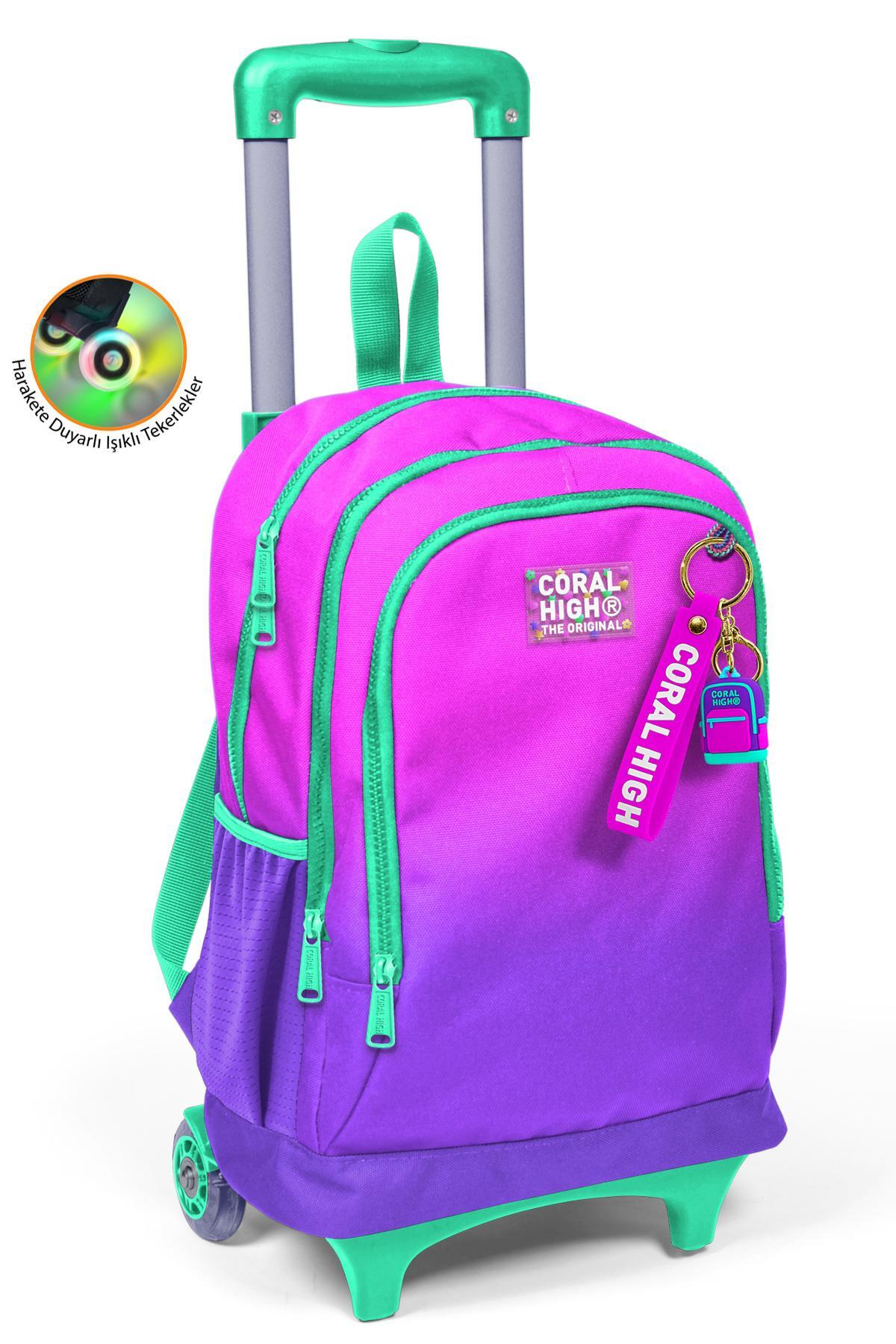 Coral High Kids Pembe Mor Renk Geçişli Üç Bölmeli Çekçekli Okul Sırt Çantası 23962