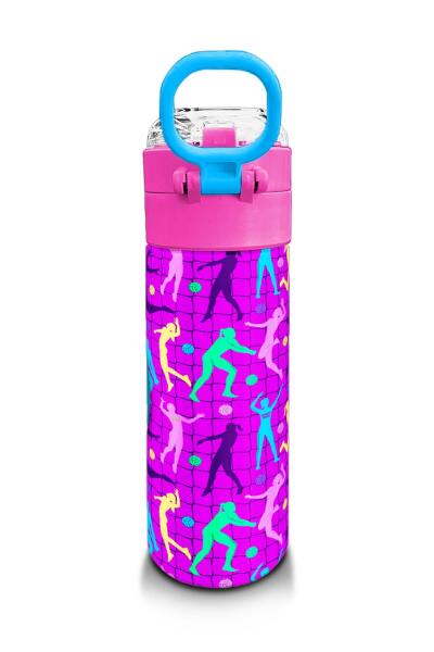 Coral High Kids Pembe Mor Voleybol Desenli Pipetli ve Direkt İçim Çelik Termos 500 ml 31795 - 3