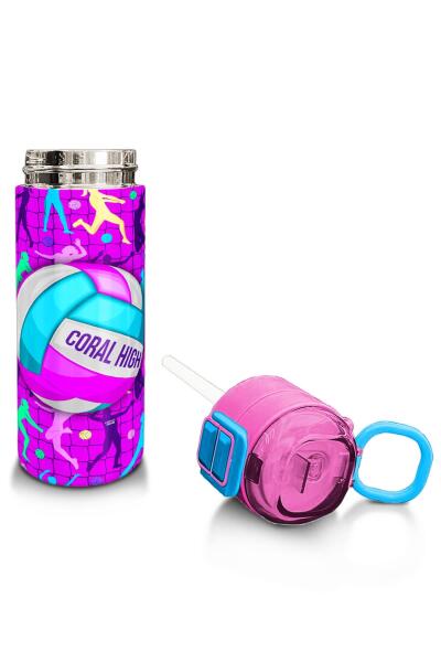Coral High Kids Pembe Mor Voleybol Desenli Pipetli ve Direkt İçim Çelik Termos 500 ml 31795 - 4