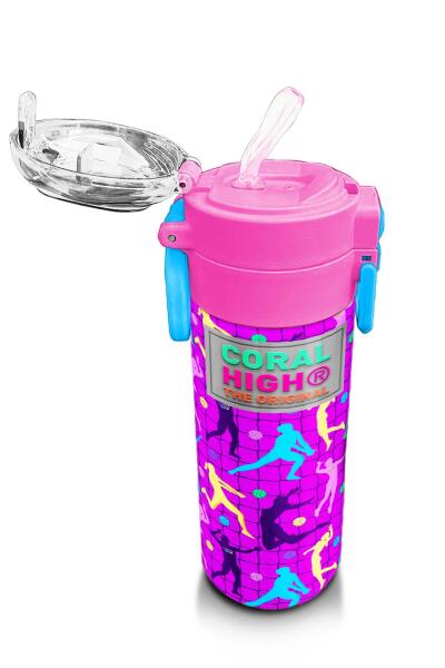 Coral High Kids Pembe Mor Voleybol Desenli Pipetli ve Direkt İçim Çelik Termos 500 ml 31795 - 5