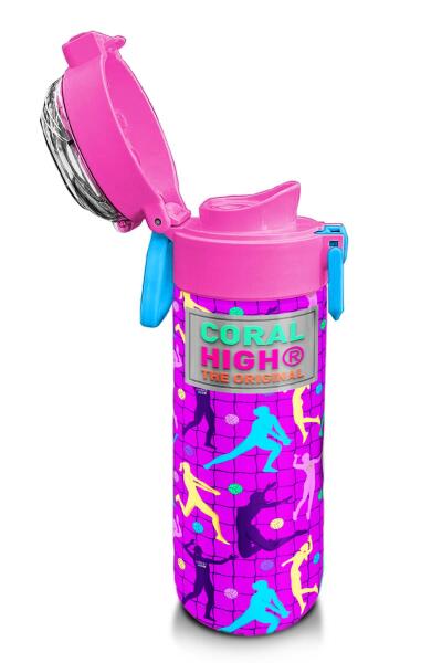 Coral High Kids Pembe Mor Voleybol Desenli Pipetli ve Direkt İçim Çelik Termos 500 ml 31795 - 6