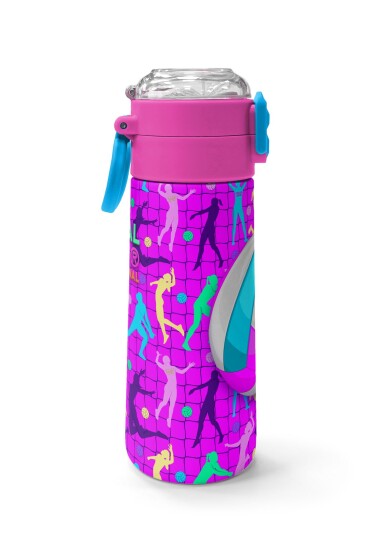 Coral High Kids Pembe Mor Voleybol Desenli Pipetli ve Direkt İçim Çelik Termos 500 ml 31962 - 3