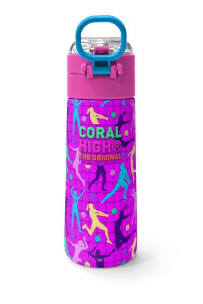 Coral High Kids Pembe Mor Voleybol Desenli Pipetli ve Direkt İçim Çelik Termos 500 ml 31962 - 5