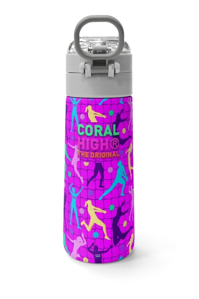 Coral High Kids Pembe Mor Voleybol Desenli Pipetli ve Direkt İçim Çelik Termos 500 ml 31962 - 4