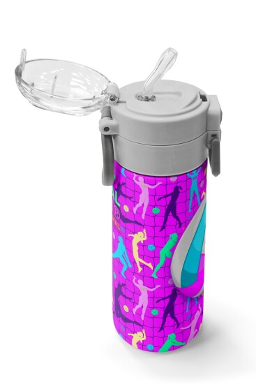Coral High Kids Pembe Mor Voleybol Desenli Pipetli ve Direkt İçim Çelik Termos 500 ml 31962 - 5