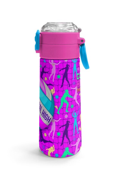Coral High Kids Pembe Mor Voleybol Desenli Pipetli ve Direkt İçim Çelik Termos 500 ml 31962 - 3