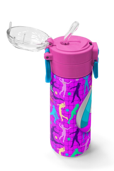Coral High Kids Pembe Mor Voleybol Desenli Pipetli ve Direkt İçim Çelik Termos 500 ml 31962 - 5