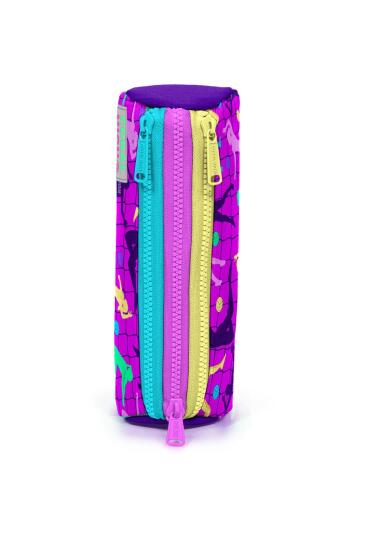 Coral High Kids Pembe Mor Voleybol Desenli Üç Bölmeli Kalem Çantası 22061 - 2