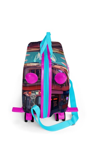 Coral High Kids Pembe Motorlu Kedi Desenli Otur-Çek Çocuk Valizi 16358 - 4