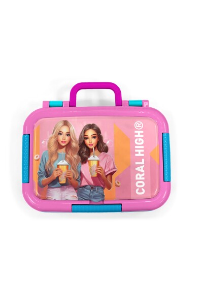 Coral High Kids Pembe Neon Mercan Fashion Desenli Paslanmaz Çelik Beslenme Kabı 39367 - 5
