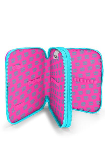 Coral High Kids Pembe Neon Mercan Fashion Girl Desenli Çift Katlı Kalem Çanta 11141 - 4