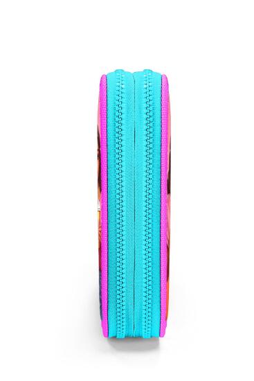 Coral High Kids Pembe Neon Mercan Fashion Girl Desenli Çift Katlı Kalem Çanta 11141 - 9