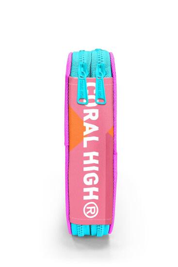 Coral High Kids Pembe Neon Mercan Fashion Girl Desenli Çift Katlı Kalem Çanta 11141 - 8