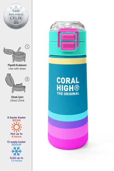 Coral High Kids Pembe Pastel Renkli Pipetli ve Direkt İçim Çelik Termos 500 ml 31960 