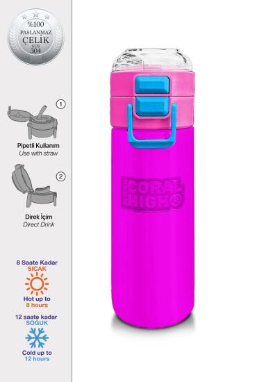 Coral High Kids Pembe Pipetli ve Direkt İçim Çelik Termos 500 ml 31843 - Coral High KIDS