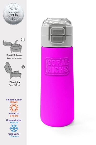 Coral High Kids Pembe Pipetli ve Direkt İçim Çelik Termos 500 ml 31843 