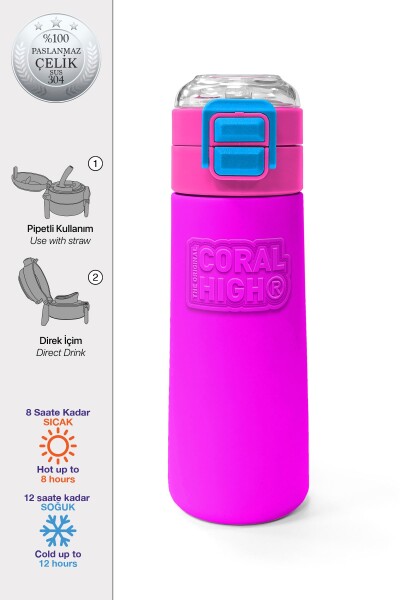 Coral High Kids Pembe Pipetli ve Direkt İçim Çelik Termos 500 ml 31843 - 1