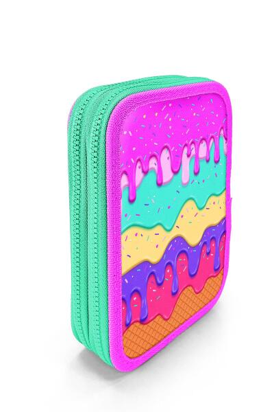 Coral High Kids Pembe Rengarenk Dondurma Desenli Çift Katlı Kalem Çanta 11131 - 3