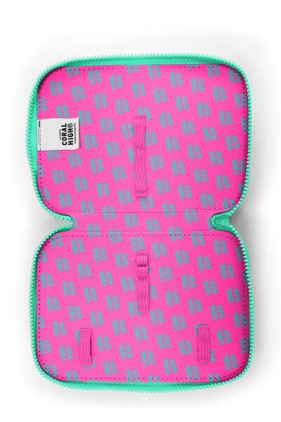 Coral High Kids Pembe Rengarenk Dondurma Desenli Çift Katlı Kalem Çanta 11131 - 6