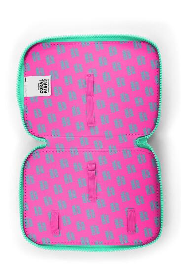 Coral High Kids Pembe Rengarenk Dondurma Desenli Çift Katlı Kalem Çanta 11131 - 6