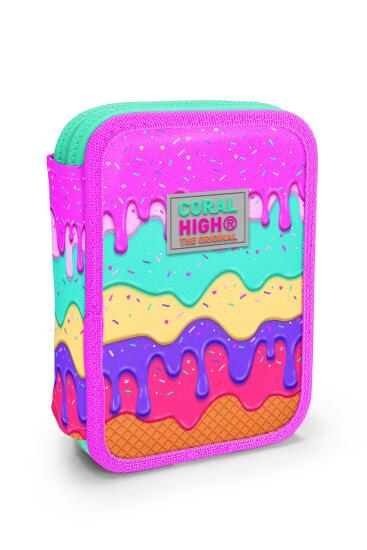 Coral High Kids Pembe Rengarenk Dondurma Desenli Çift Katlı Kalem Çanta 11131 - Coral High KIDS