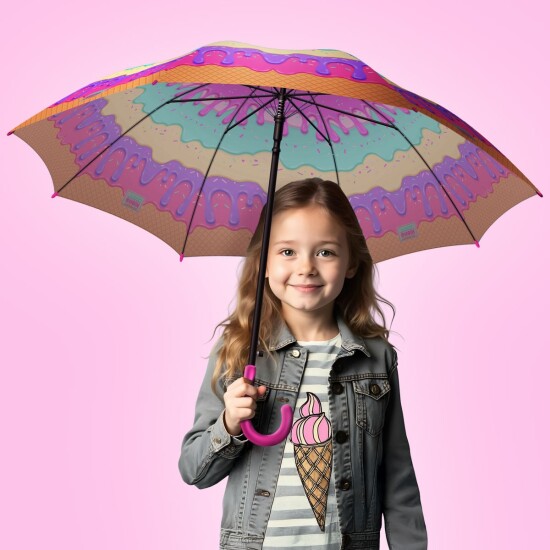 Coral High Kids Pembe Rengarenk Dondurma Desenli Çocuk Şemsiyesi 12661 - 4
