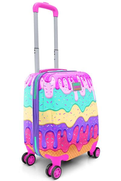Coral High Kids Pembe Rengarenk Dondurma Desenli Çocuk Valizi 16703 - 8