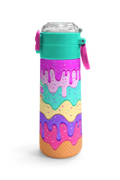 Coral High Kids Pembe Rengarenk Dondurma Desenli Pipetli ve Direkt İçim Çelik Termos 500 ml 31938 - 3