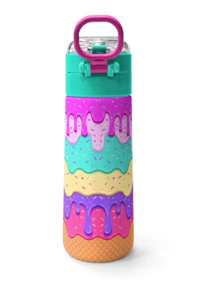 Coral High Kids Pembe Rengarenk Dondurma Desenli Pipetli ve Direkt İçim Çelik Termos 500 ml 31938 - 4
