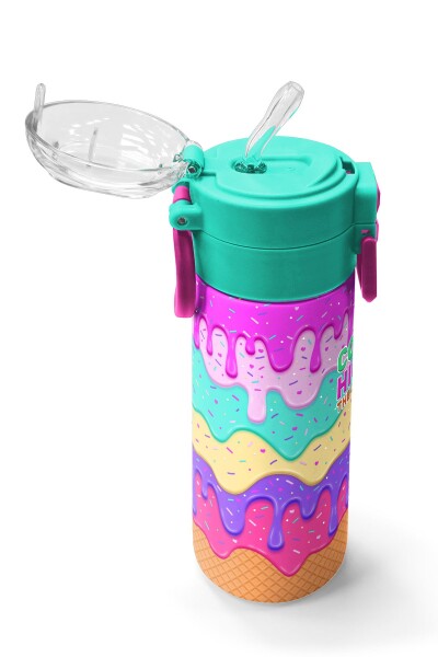Coral High Kids Pembe Rengarenk Dondurma Desenli Pipetli ve Direkt İçim Çelik Termos 500 ml 31938 - 5