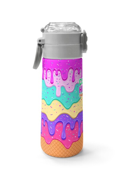 Coral High Kids Pembe Rengarenk Dondurma Desenli Pipetli ve Direkt İçim Çelik Termos 500 ml 31938 - 2