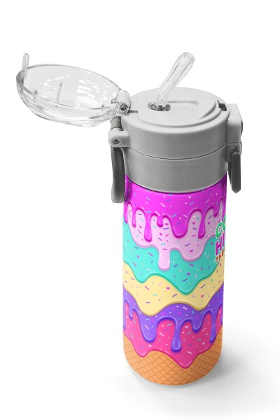 Coral High Kids Pembe Rengarenk Dondurma Desenli Pipetli ve Direkt İçim Çelik Termos 500 ml 31938 - 5