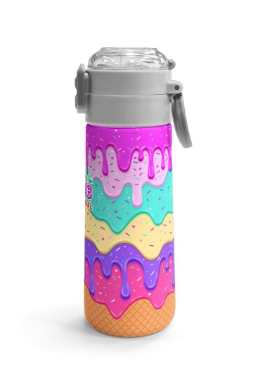 Coral High Kids Pembe Rengarenk Dondurma Desenli Pipetli ve Direkt İçim Çelik Termos 500 ml 31938 - 3